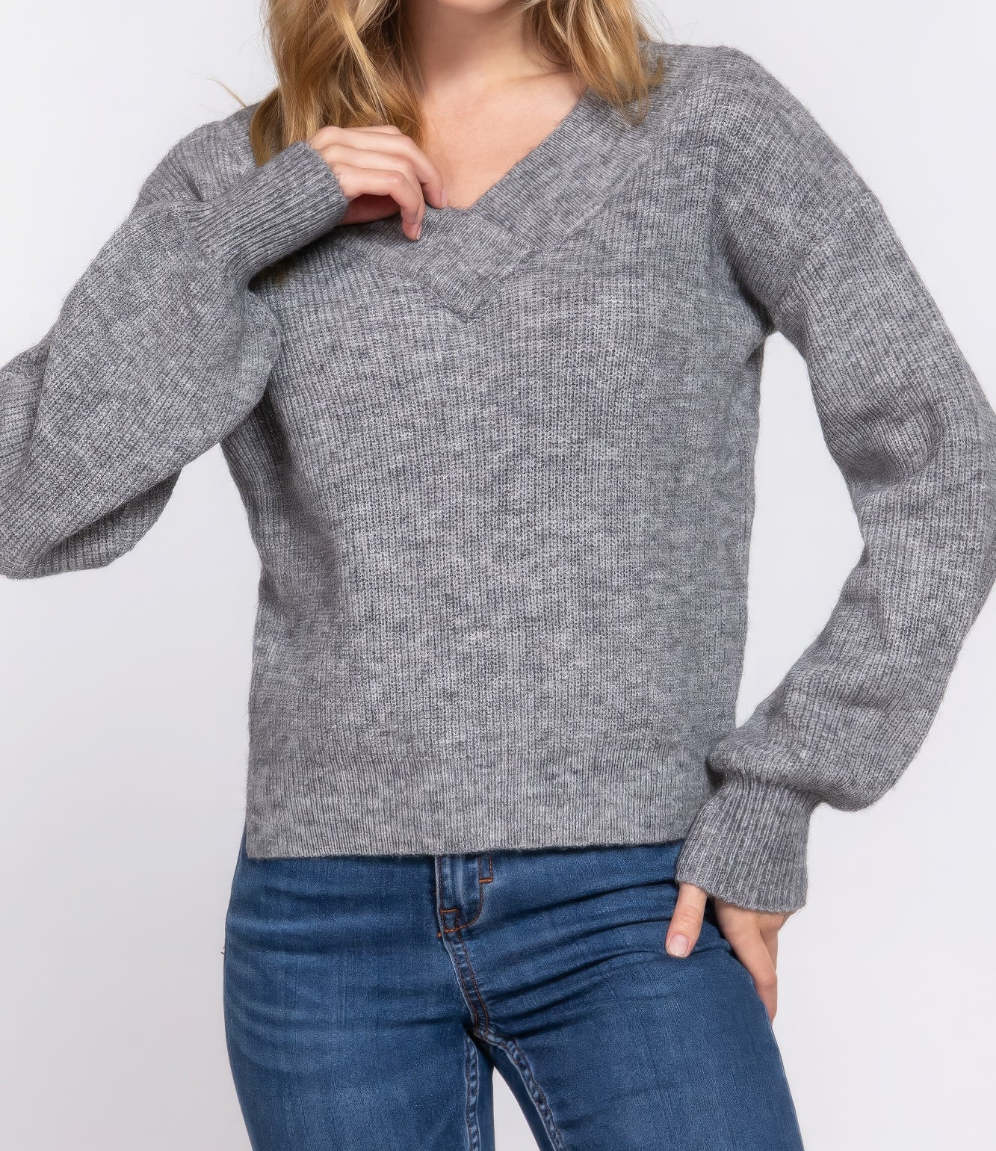 Long Slv Double V-neck Sweater