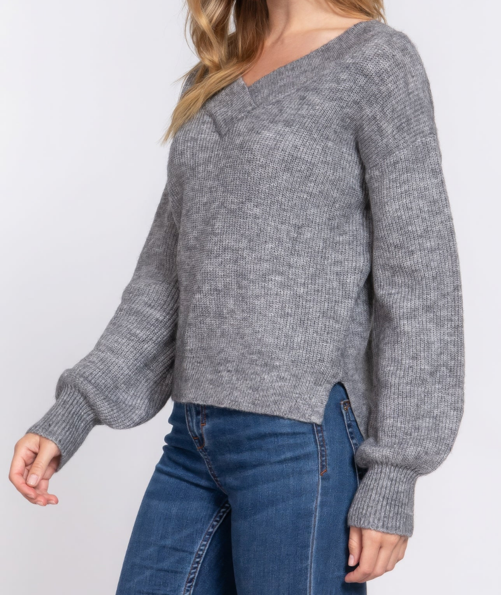 Long Slv Double V-neck Sweater