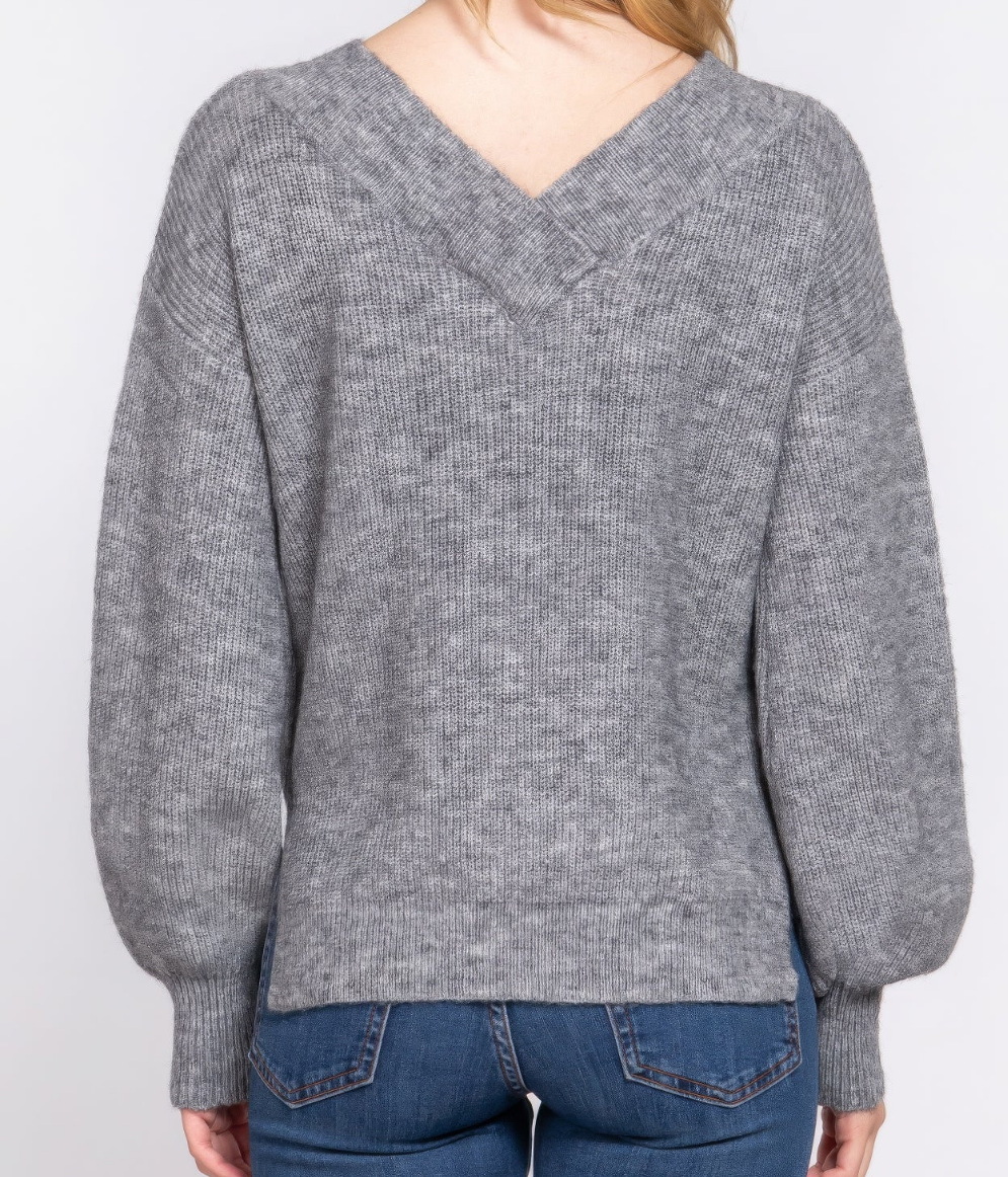 Long Slv Double V-neck Sweater