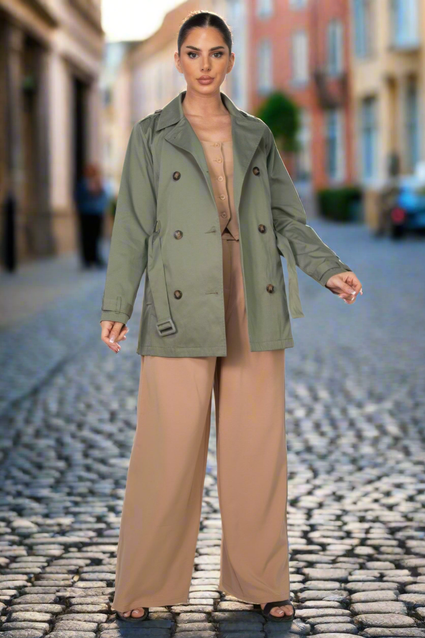 Double-breasted Notch Belted Coat