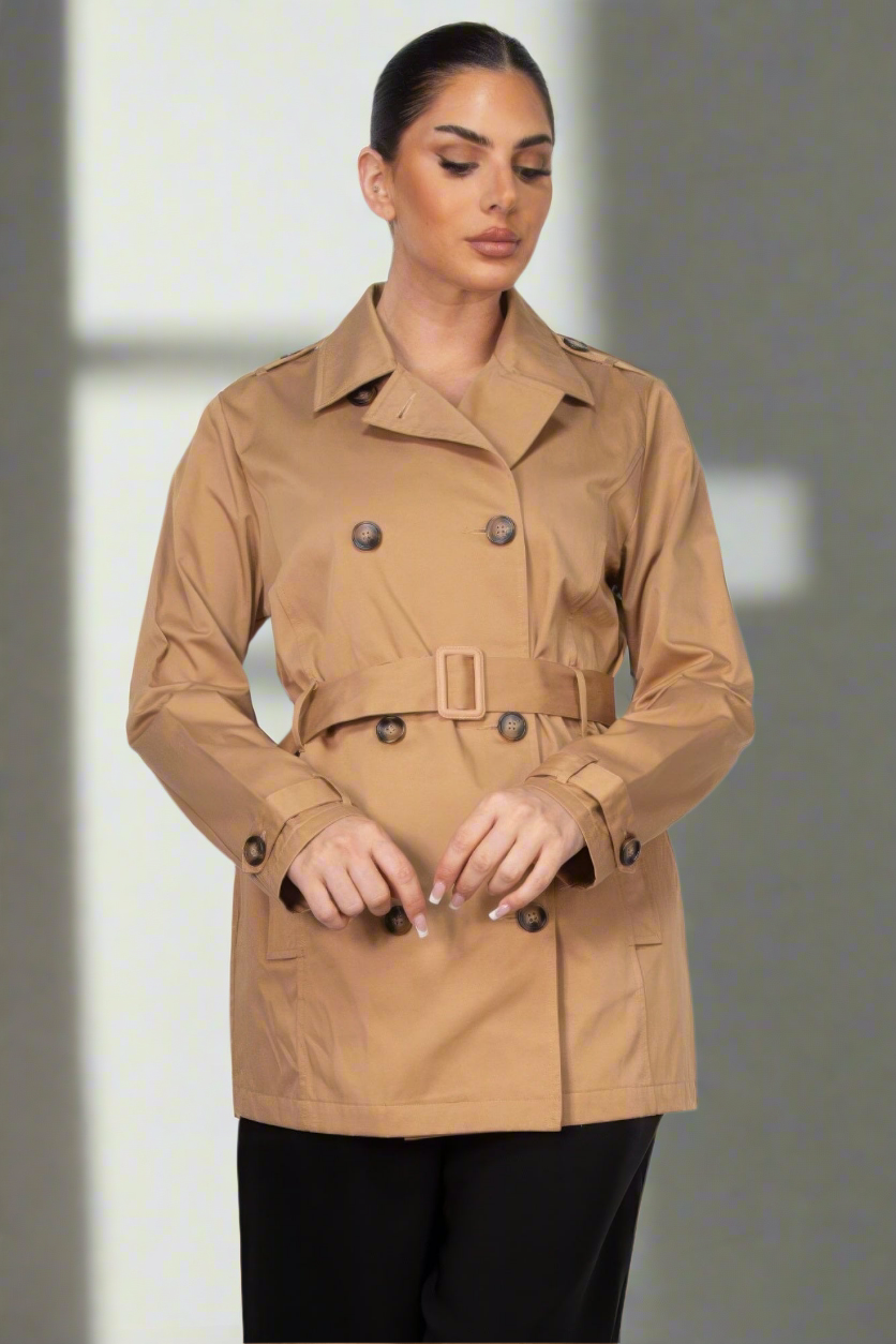 Double-breasted Notch Belted Coat