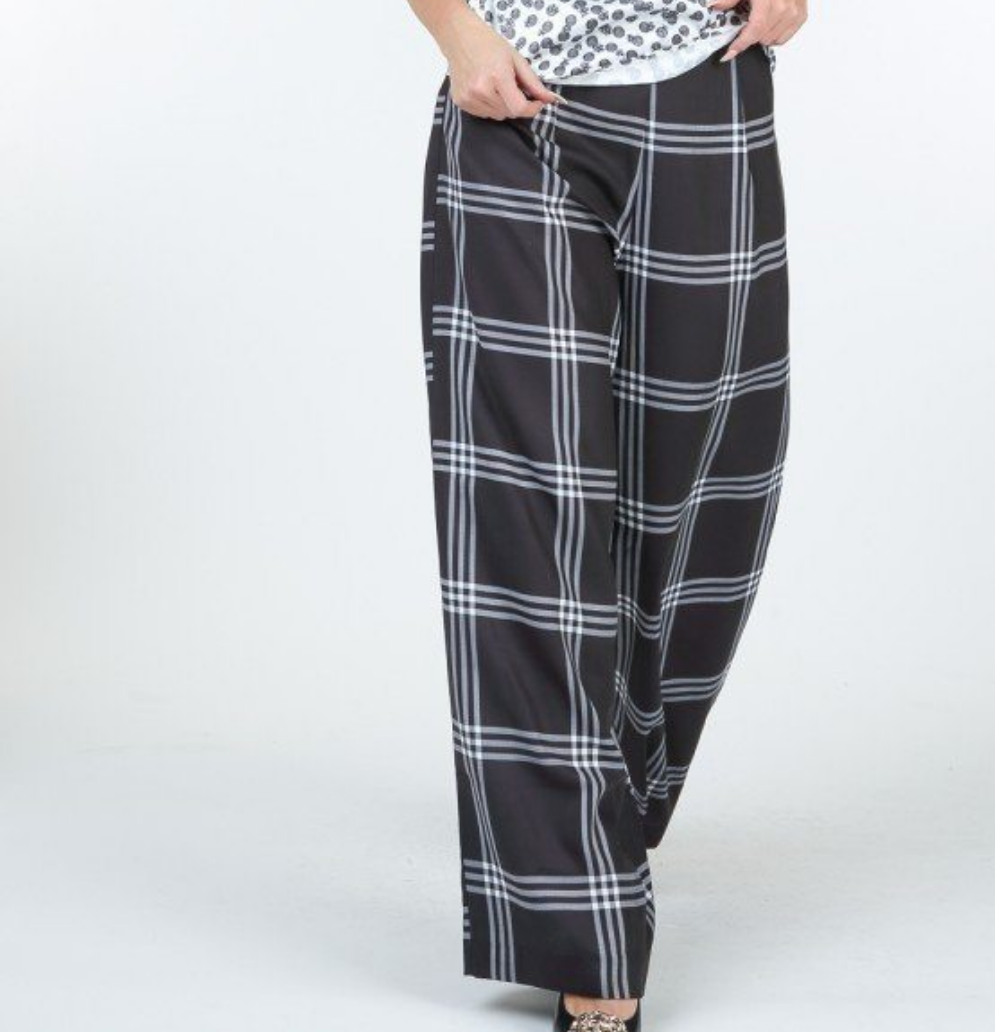 High Waist Plaid Print Wide Leg Pants